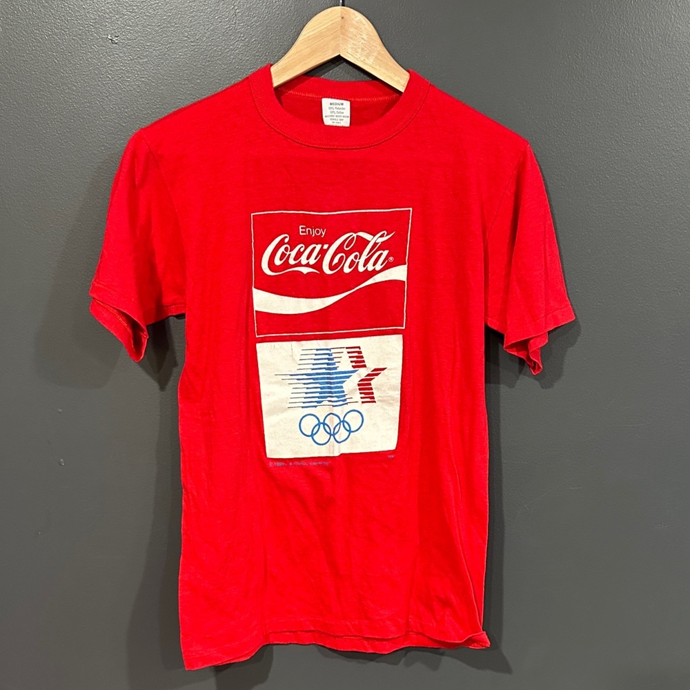 Coca Cola 1980 Red Short Sleeve Tee with Olympic Logo M